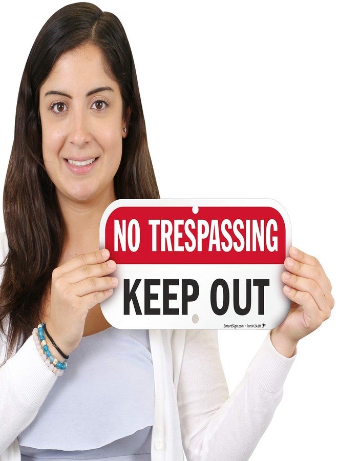 SmartSign - K-7073-AL-06x12 "No Trespassing - Keep Out" Sign | 6" x 12" Aluminum Black/Red on White - Image 2