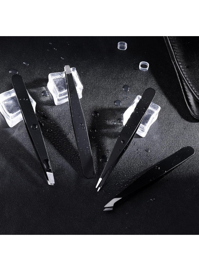 Tweezers Set - Professional Stainless Steel Tweezers for Eyebrows - Great Precision for Facial Hair, Splinter and Ingrown Hair Removal (Black) - Image 2