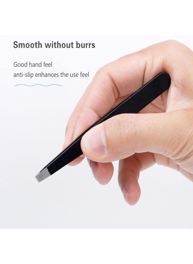 Tweezers Set - Professional Stainless Steel Tweezers for Eyebrows - Great Precision for Facial Hair, Splinter and Ingrown Hair Removal (Black) - Image 3