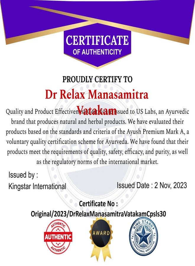 US Labs Extra Powerful Manasamitra Vatakam Capsules - Ayurvedic Formula with 100% Natural Ingredients. - Image 3