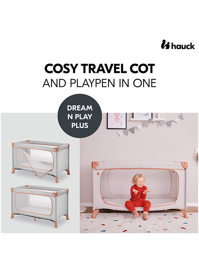 Hauck Dream N Play Plus Travel Cot – Foldable Baby Cot, XL Slip-Through, Mesh Sides, Portable Baby Bed, Travel Bag Included – Dusty Cork - Image 5