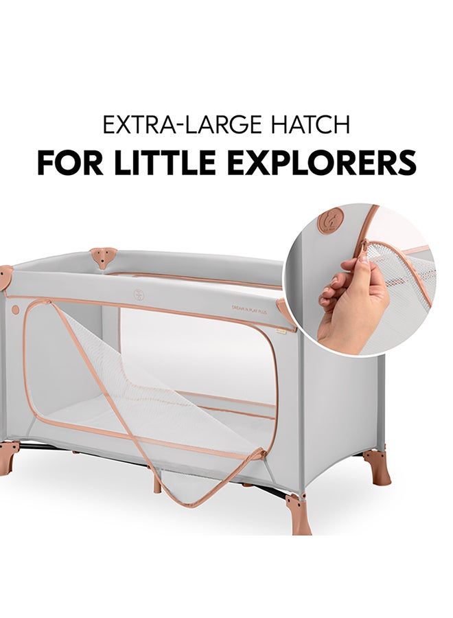 Hauck Dream N Play Plus Travel Cot – Foldable Baby Cot, XL Slip-Through, Mesh Sides, Portable Baby Bed, Travel Bag Included – Dusty Cork - Image 2