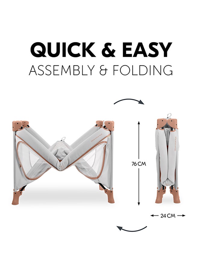 Hauck Dream N Play Plus Travel Cot – Foldable Baby Cot, XL Slip-Through, Mesh Sides, Portable Baby Bed, Travel Bag Included – Dusty Cork - Image 4