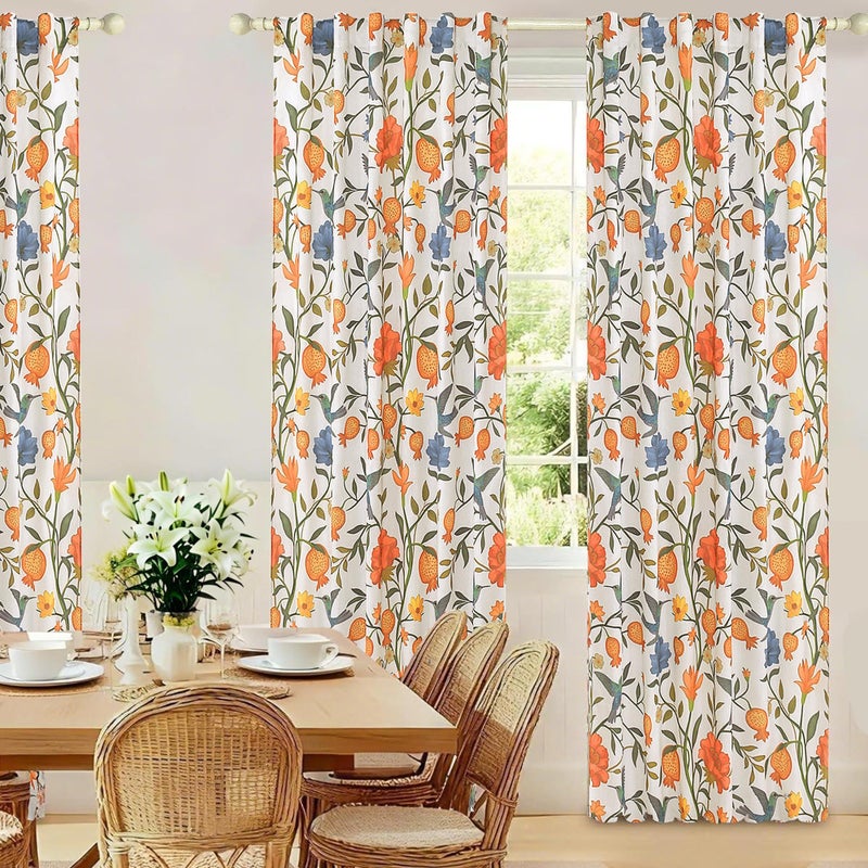 JOOJA Bird Floral Curtains 2 Panels 63 Inches Long Vintage Boho Patterned White Whimsical Living Room Colorful Linen Blend Printed Window Curtains for Bedroom Kitchen - Image 5