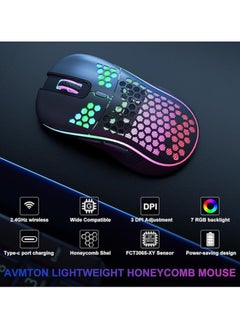 Generic Wireless Mouse wireless gaming mouse Rechargeable PC Mouse with RGB Backlit 6 Buttons Adjustable Ergonomic for Laptop, PC etc Gaming Mouse Wireless Black  - Image 4