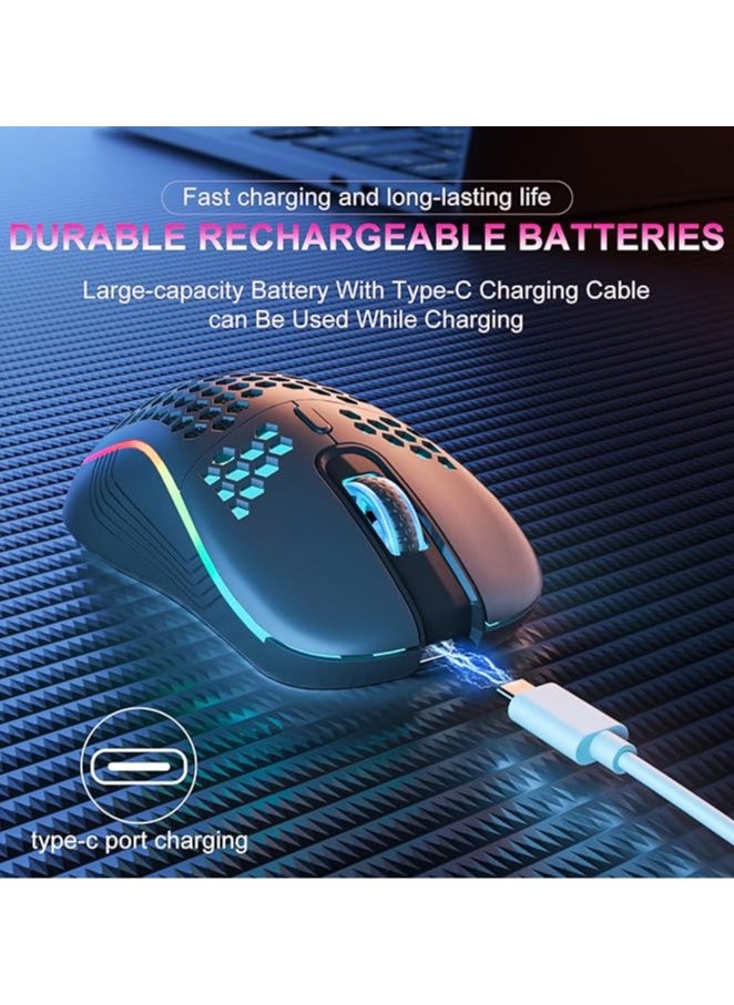 Generic - Wireless Mouse wireless gaming mouse Rechargeable PC Mouse with RGB Backlit 6 Buttons Adjustable Ergonomic for Laptop, PC etc Gaming Mouse Wireless Black - Image 1