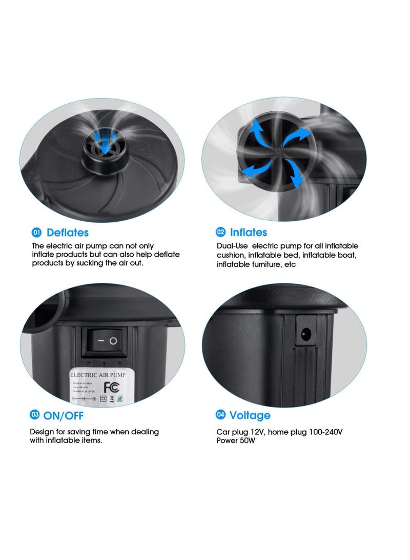 KASTWAVE Electric Air Pump Mattress for Inflatables, 230V AC 12V DC Portable Inflator, Deflator Pumps with 3 Nozzles, Pump for Outdoor Camping, Air Inflatable Beds Boats Raft, Pool Floats Toys - Image 2