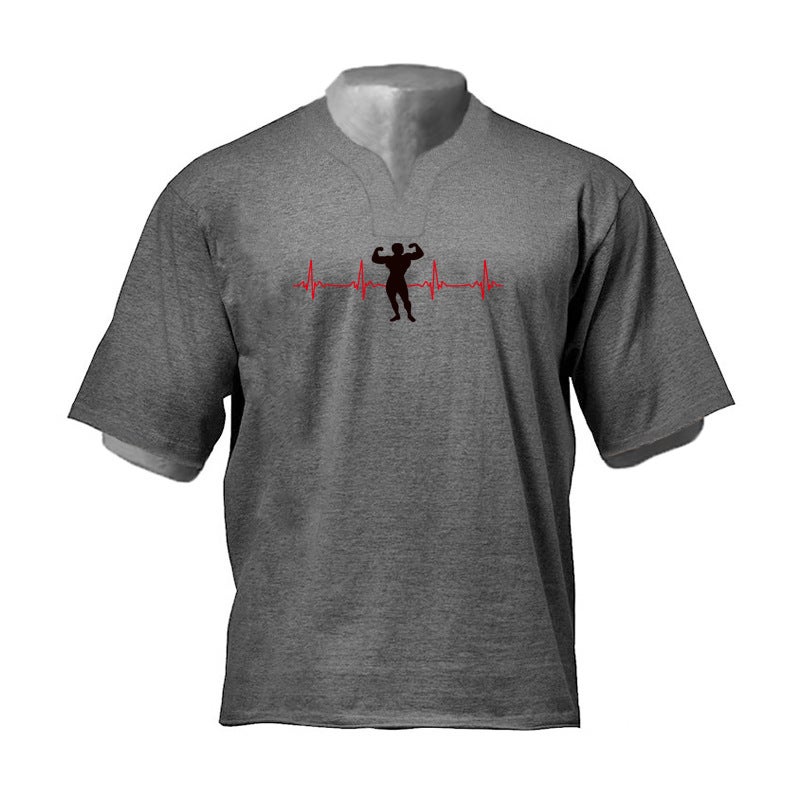 Fitness Muscle Men'S Short-Sleeved Summer Quick-Drying T-Shirt Men'S V-Neck Sportswear Bottoming Shirt Top Cotton - Image 1
