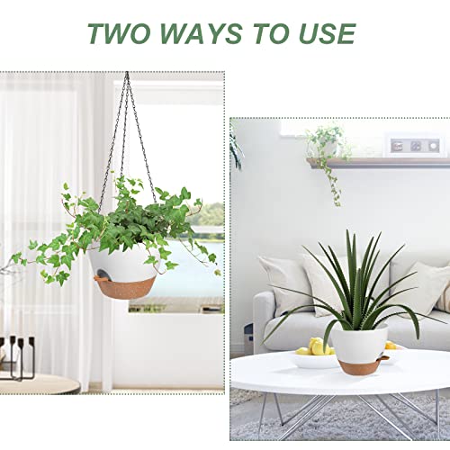 Vanslogreen Hanging Planters for Indoor Outdoor Plants, 2 Pack Self Watering Hanging Pot with Drainage Holes & Removable Tray (White, 8'') - Image 5