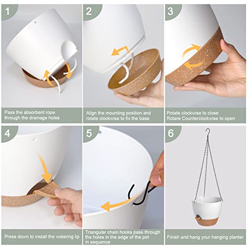 Vanslogreen Hanging Planters for Indoor Outdoor Plants, 2 Pack Self Watering Hanging Pot with Drainage Holes & Removable Tray (White, 8'') - Image 4