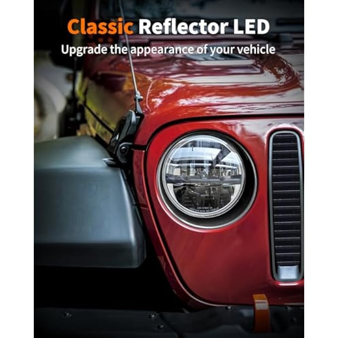 UNI-SHINE 2 Pcs 7 Inch Led Headlight Round Reflector Dot Approved 7 Headlight HiLo Beam H6024 Led Headlight Compatible With Jeep Wrangler Tj Jk Cj Compatible With Chevy Compatible With Miata - Image 3