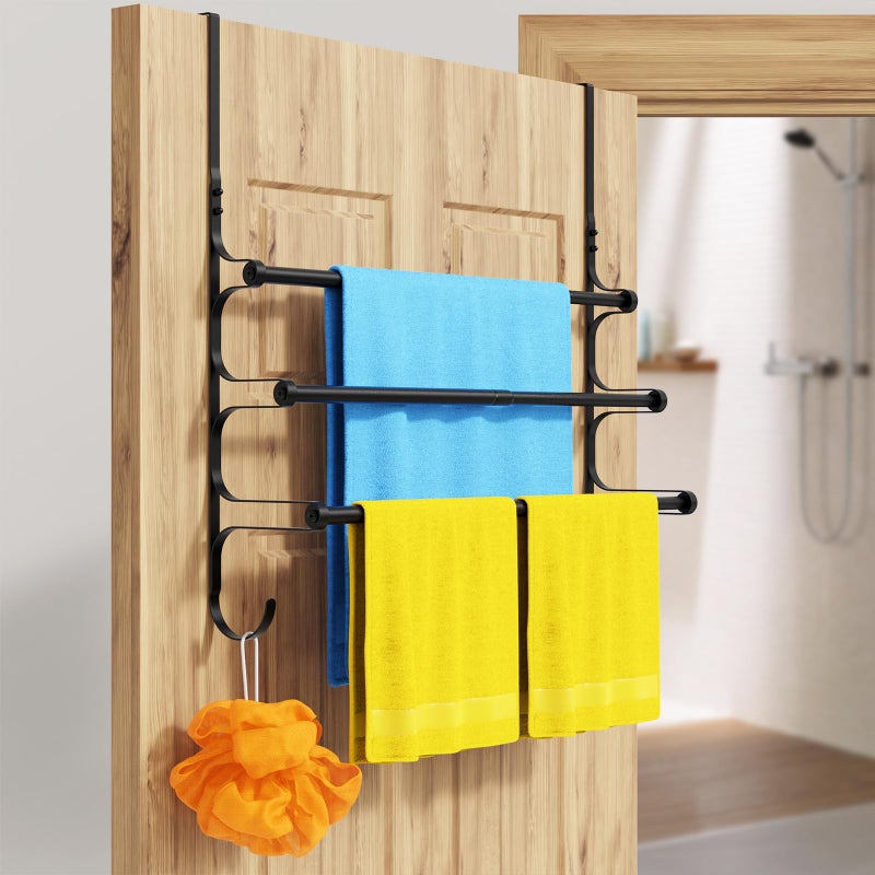 CANYAVE Over The Door Towel Rack, Over Door Towel Rack for Bathroom Door, Triple Towel Storage Holder with Hooks (Matte Black) - Image 4