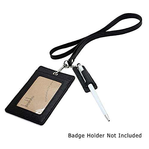 boshiho Genuine Leather Pen Holder, 2 Pack Boshiho Pen Pencil Holders for Badge Holder or Neck Lanyard (Black 1) - Image 2