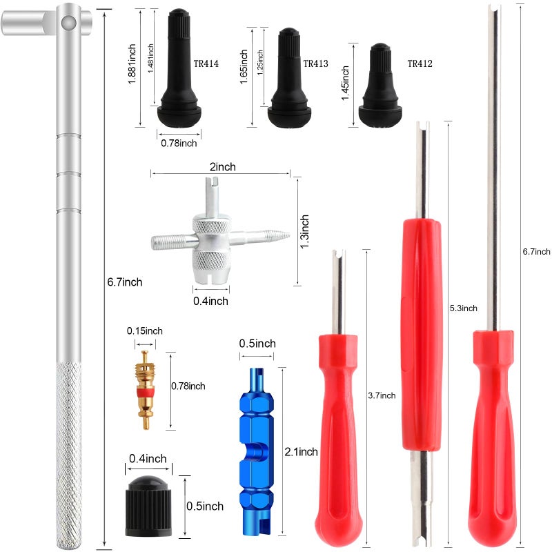 ZHSMS 45 PCS Valve Stem Core Removal Replacement Tool Kit, Tire Valve Stem Removal Tool and TR412, TR413, TR414 Tire Snap in Short Rubber Valve Stem, 4 Way Valve Core Remover - Image 3