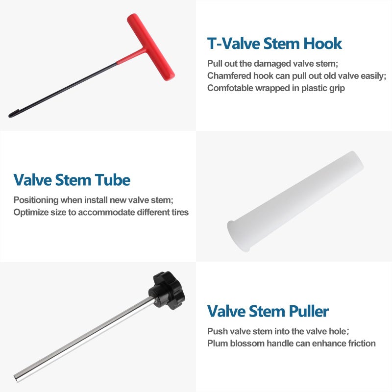 ZHSMS 45 PCS Valve Stem Core Removal Replacement Tool Kit, Tire Valve Stem Removal Tool and TR412, TR413, TR414 Tire Snap in Short Rubber Valve Stem, 4 Way Valve Core Remover - Image 5