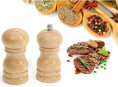 THW® 4-Inch Wooden Salt and Pepper Grinder Set – Compact Manual Salt Shaker and Pepper Mill Crusher, Rustic Condiment Holder for Home & Kitchen - Image 5