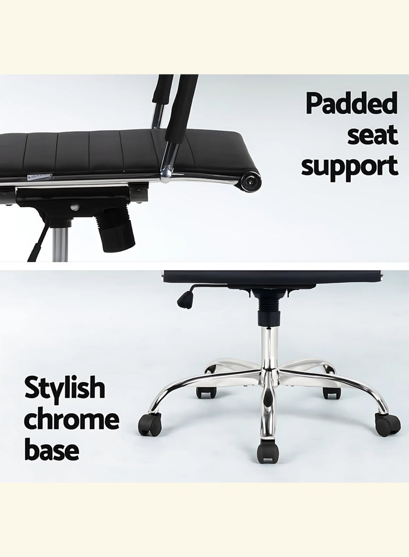 كستم ديكو كرسي مكتب مريح من الجلد الأسود - ظهر مرتفع، ارتفاع قابل للتعديل، مساند ذراع من الكروم، دوار وعجلات - مثالي للمنزل والمكتب - Image 5
