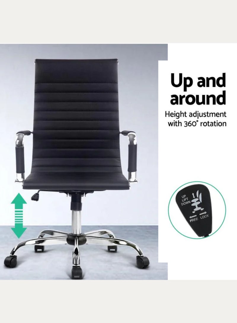 كستم ديكو كرسي مكتب مريح من الجلد الأسود - ظهر مرتفع، ارتفاع قابل للتعديل، مساند ذراع من الكروم، دوار وعجلات - مثالي للمنزل والمكتب - Image 4