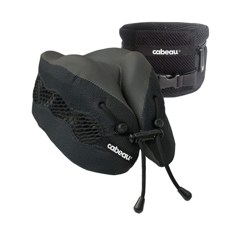 Cabeau Cabeau Long Haul Flight Cooling Travel Neck Pillow  Evolution Cool  Supportive Memory Foam with Airflow Vents  Compact with Carrying Case Black 
