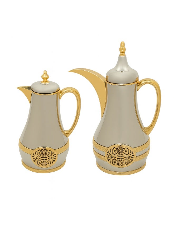 باصرة طقم ترامس فاخر باصرة للشاي بلون كروم و ذهبي قطعتين حجم 1 - 1 لتر - Image 2