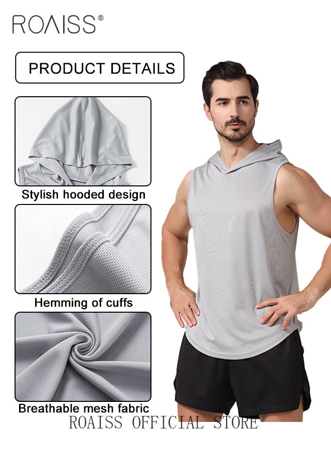 roaiss - 2 Pack Men's Sleeveless Sports Tank Top Gym T-Shirt Muscle T-Shirt With Hood Quick Dry Workout Tank Top - Image 1
