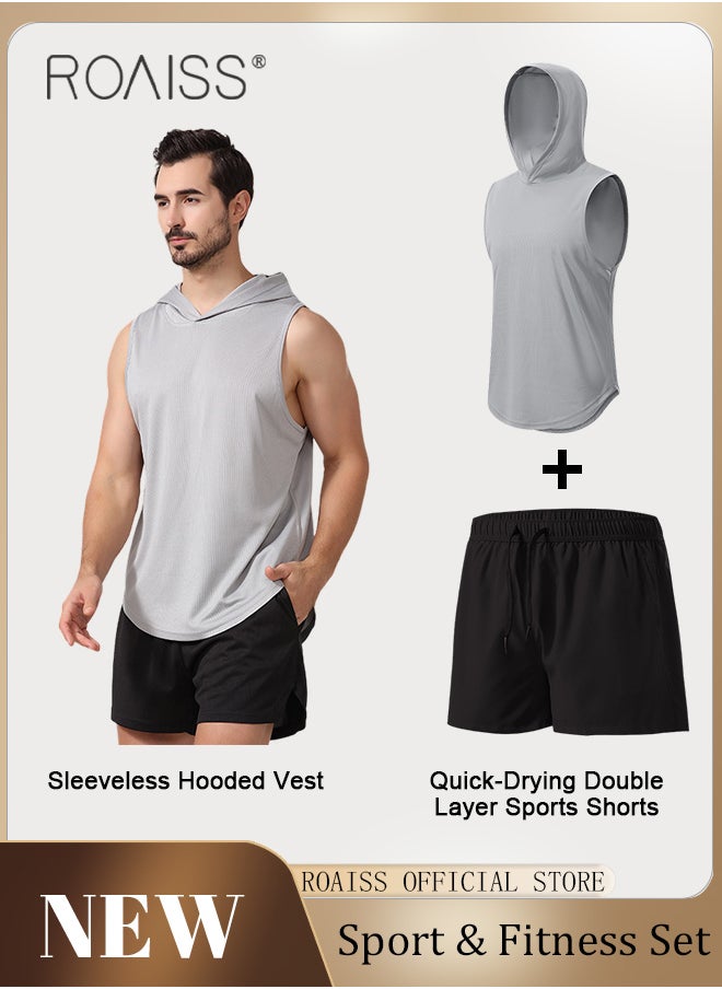 roaiss - 2 Pack Men's Sleeveless Sports Tank Top Gym T-Shirt Muscle T-Shirt With Hood Quick Dry Workout Tank Top - Image 1