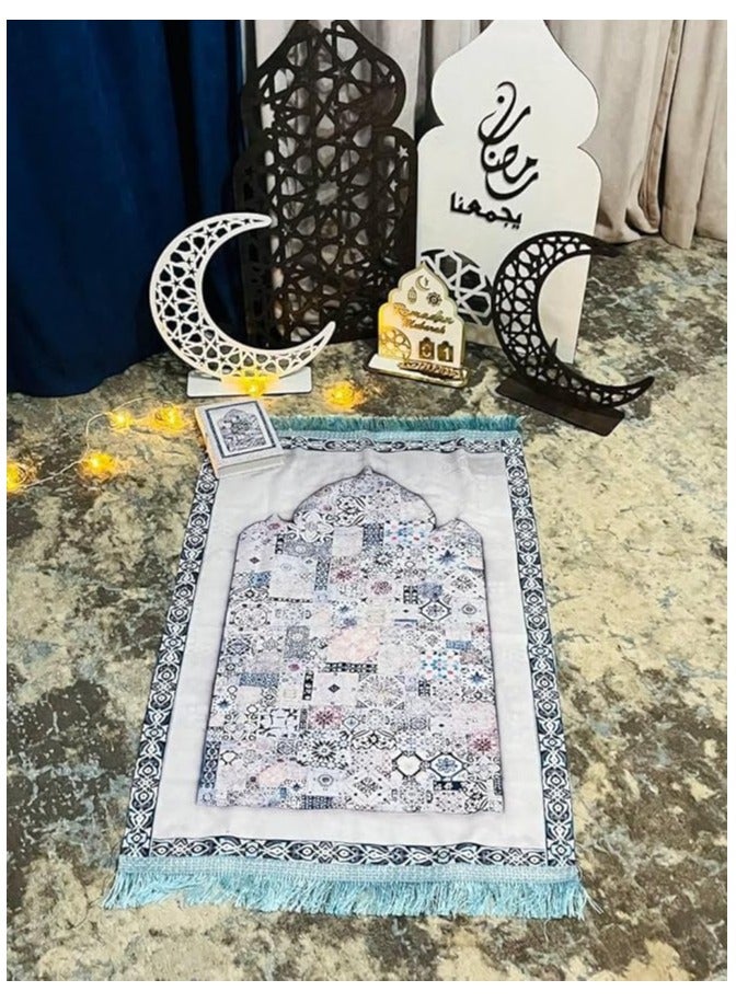 Ramadan box for your loved one with the latest designs (velvet rug + Qur’an + incense burner + dhikr card + rosary) (scrub white)