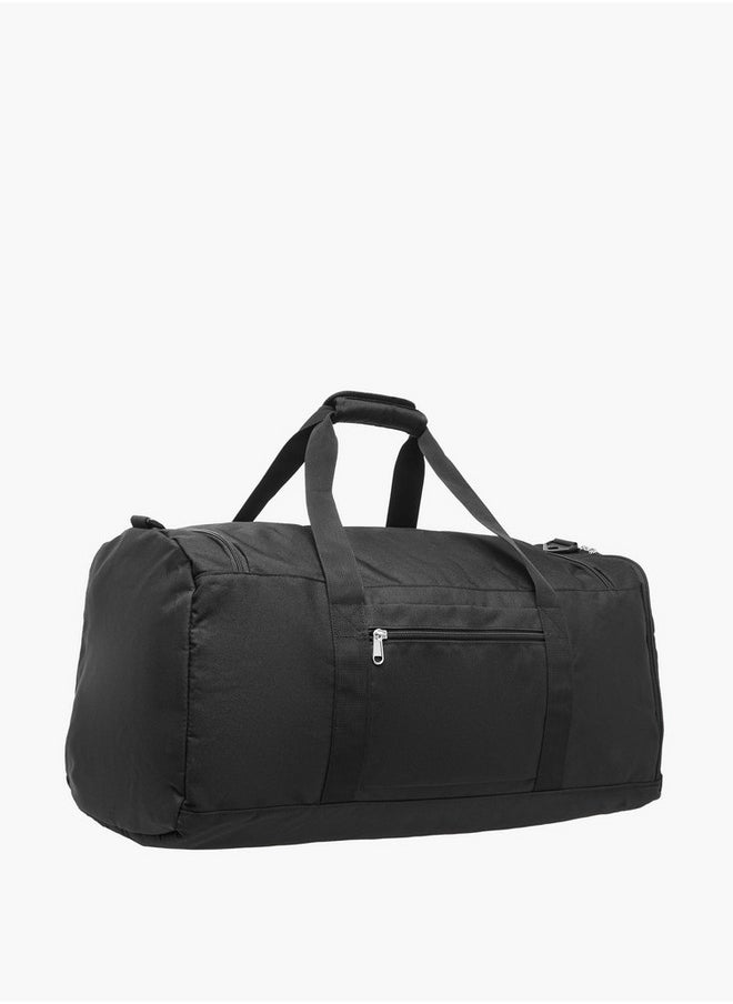 Kappa Logo Print Duffle Bag with Detachable Strap and Zip Closure  - Image 3
