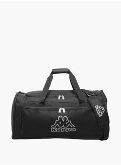 Logo Print Duffle Bag with Detachable Strap and Zip Closure