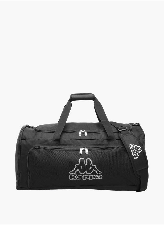 Kappa Logo Print Duffle Bag with Detachable Strap and Zip Closure  - Image 1