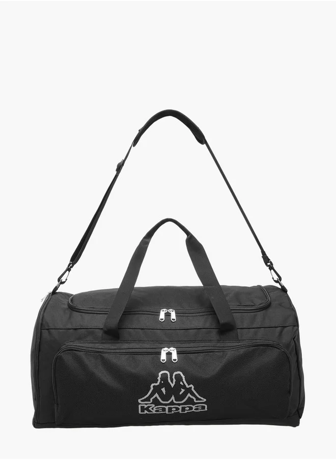 Kappa Logo Print Duffle Bag with Detachable Strap and Zip Closure