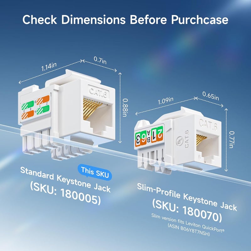 CableMatters [UL Listed] 10-Pack 10Gbps Cat6 Keystone Jacks, RJ45 Keystone Jack, Ethernet Modular Jack in White for Patch Panel and Wall Plate - Image 3