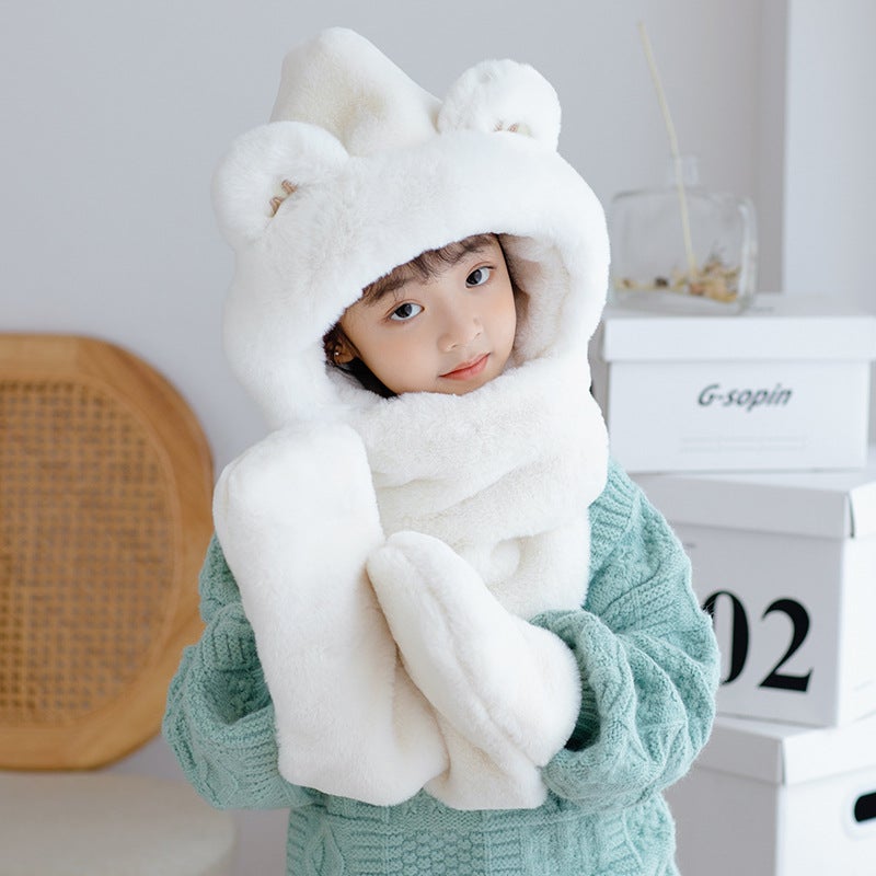 Cozy Bear Hood Scarf Glove Kit White (children's version)
