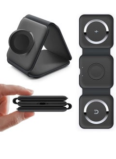 3-in-1 Foldable Magnetic Wireless Charger – 15W Mag-Safe Charging Station for iPhone, Apple Watch, and AirPods (Black)