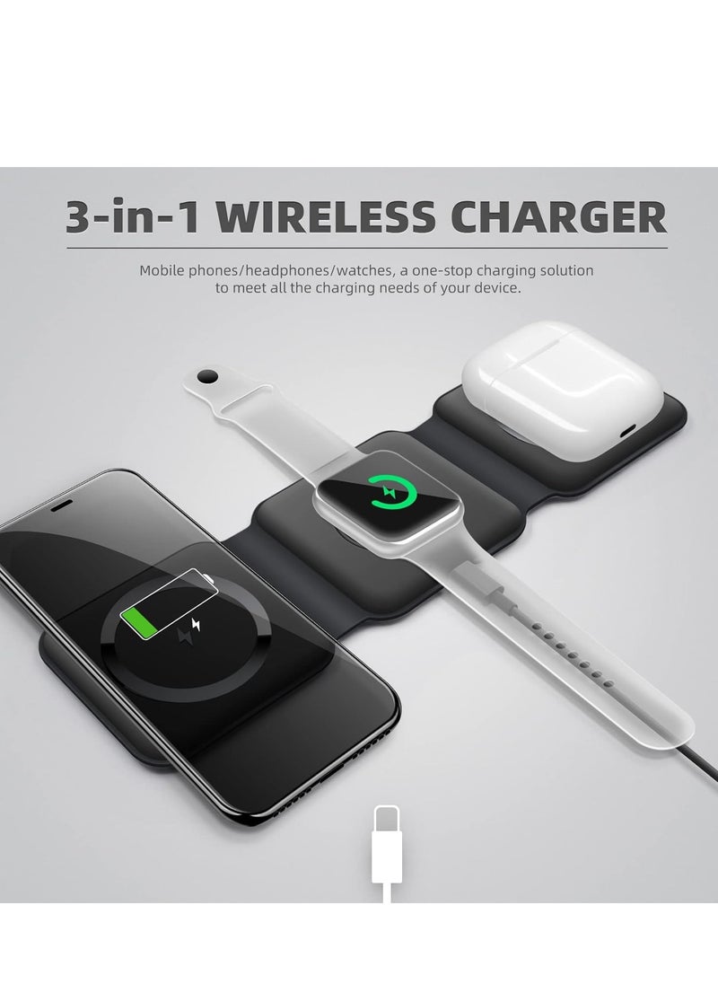 Generic - 3-in-1 Foldable Magnetic Wireless Charger – 15W Mag-Safe Charging Station for iPhone, Apple Watch, and AirPods (Black) - Image 1