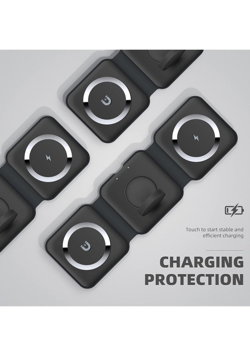 Generic - 3-in-1 Foldable Magnetic Wireless Charger – 15W Mag-Safe Charging Station for iPhone, Apple Watch, and AirPods (Black) - Image 1