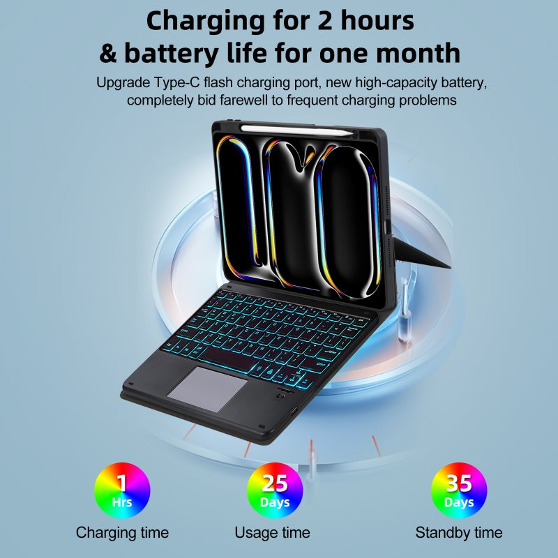 Magnetic Keyboard Case: 10.2/10.9/11 Inch Black ABS Key Flexible Keyboard - 3-Gear Stand Slot Card Position for iPad, iPad Air, iPad Pro Office Use - Image 3