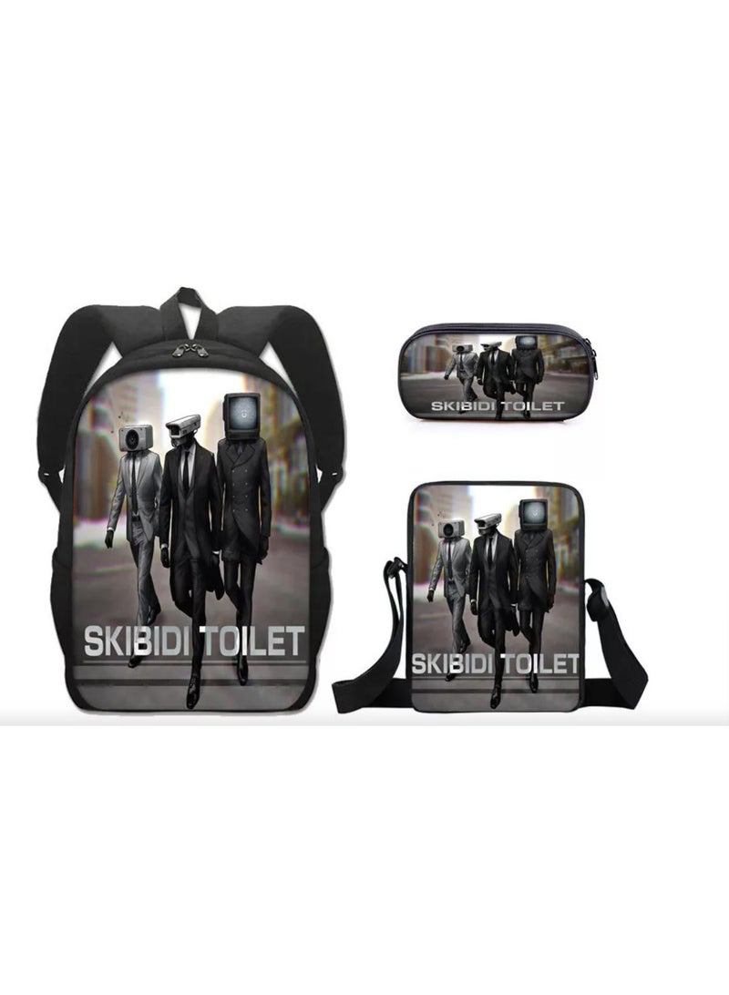 3 Pcs Skibidi Toilet  School Bag Satchel Pencil Case Animated Game Skibidi Toilet Man Gifts For Kids TV Man Toilet Man Titan Man - Image 1