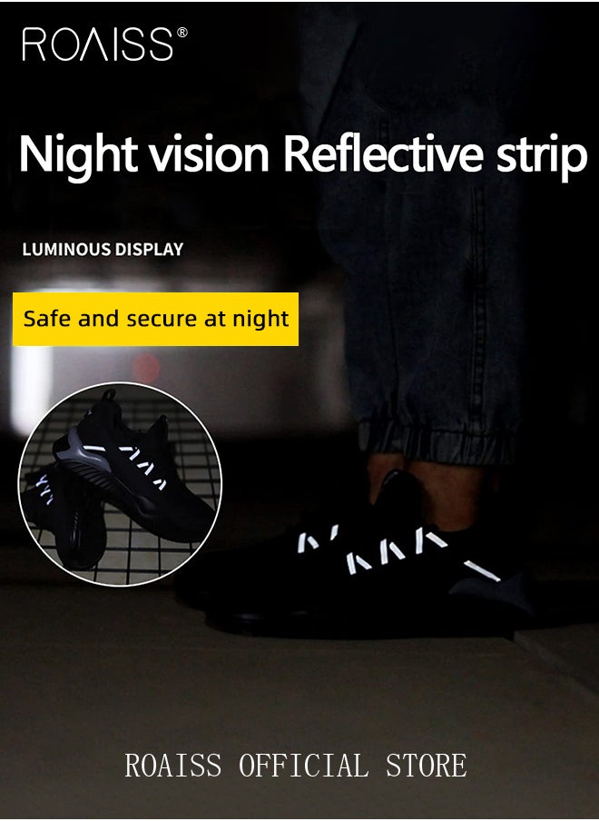 roaiss Fly Woven Labor Protection Shoes for Men Anti-Smash and Puncture Work Safety Shoes Mens Non-slip Breathable Ultra Light Weight Sneakers Casual Lace up Front Low Top Outdoor Sports Shoes Colorblock Sneakers  - Image 2