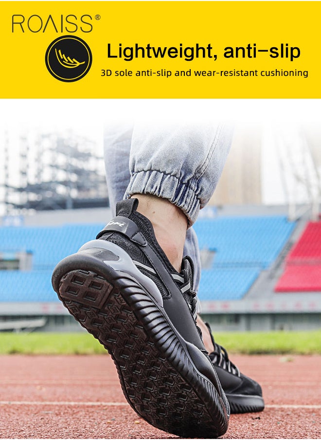 roaiss Fly Woven Labor Protection Shoes for Men Anti-Smash and Puncture Work Safety Shoes Mens Non-slip Breathable Ultra Light Weight Sneakers Casual Lace up Front Low Top Outdoor Sports Shoes Colorblock Sneakers  - Image 4