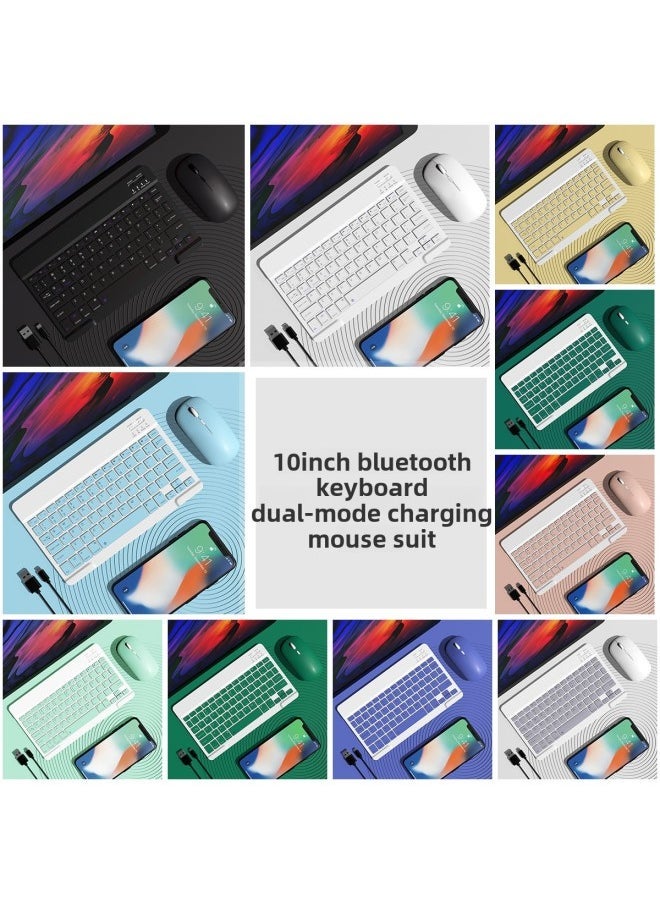 Wireless Bluetooth Keyboard Silent Office Mini Computer Mobile Phone Tablet Notebook Rechargeable Keyboard Mouse Suit-Color:10 Inch Bluetooth Keyboard Dual-mode Mouse (charging)-Product Type:purple Gray - Image 1