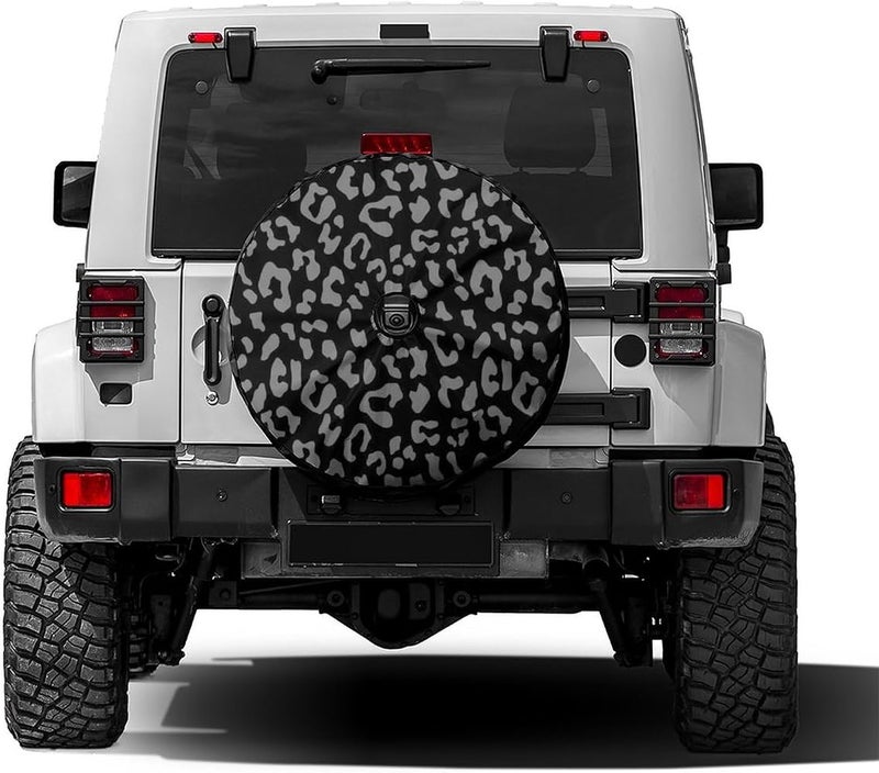 Foruidea Leopard Print Spare Tire Cover with Backup Camera Hole Wheel Tire Cover Fit Trailer, RV, SUV and Many Vehicle 17inch - Image 1