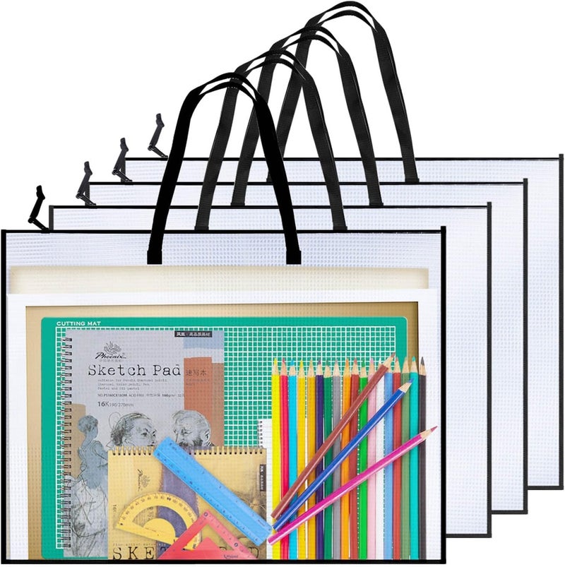 Opret 4 Pack 19x25 inch Art Portfolio Bags, Artwork Storage Case with Handle and Zipper Vinly Mesh Folder Organizers for Bulletin Boards, Scrapbooks, Keepsake and Poster Storage - Image 1