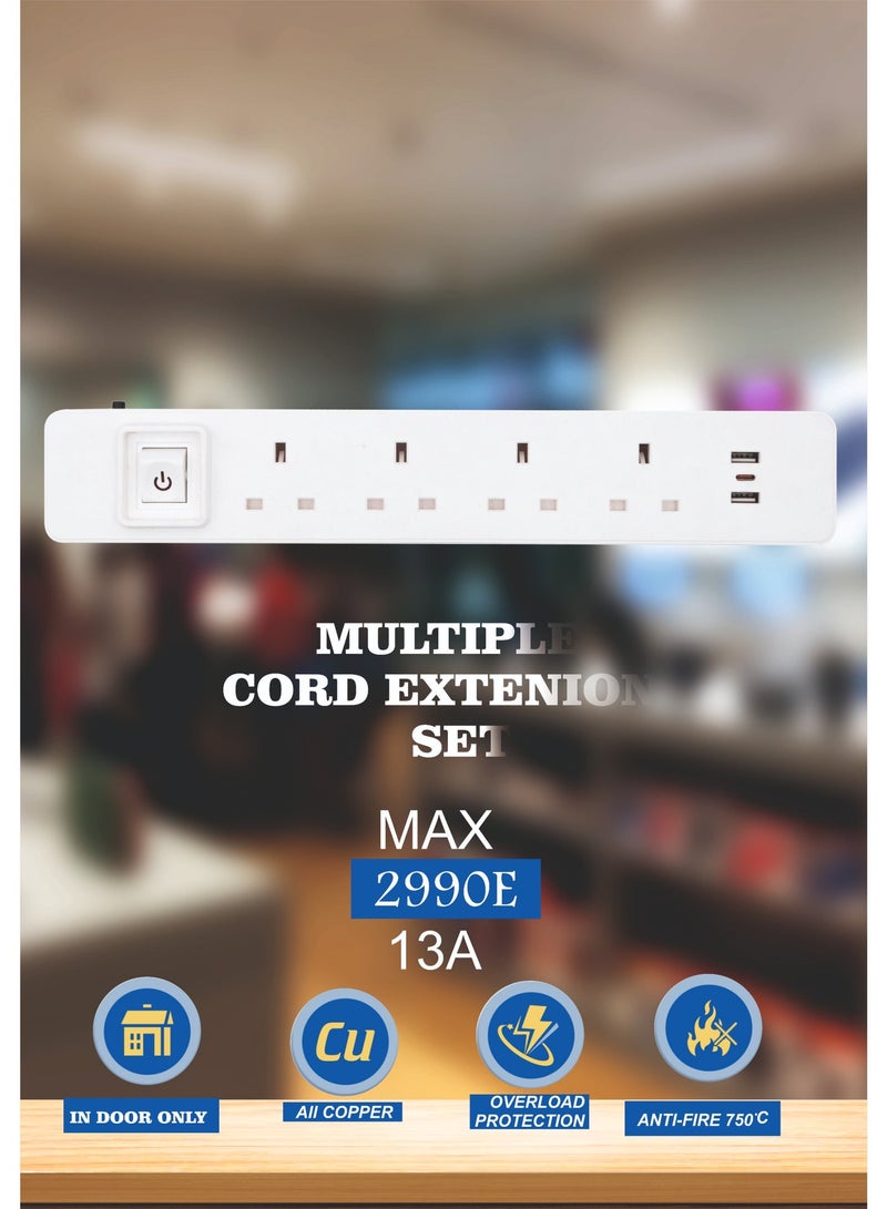 MOVAL Power Extension Cord with 4 Outlets, 2 USB & Type-C Ports, 5m Heavy Duty Cable for Home & Office - Image 1