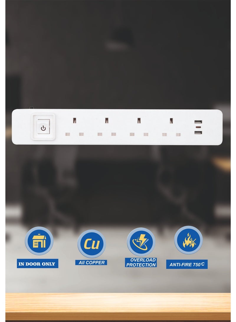 MOVAL Power Extension Cord with 4 Outlets, 2 USB & Type-C Ports, 5m Heavy Duty Cable for Home & Office - Image 2