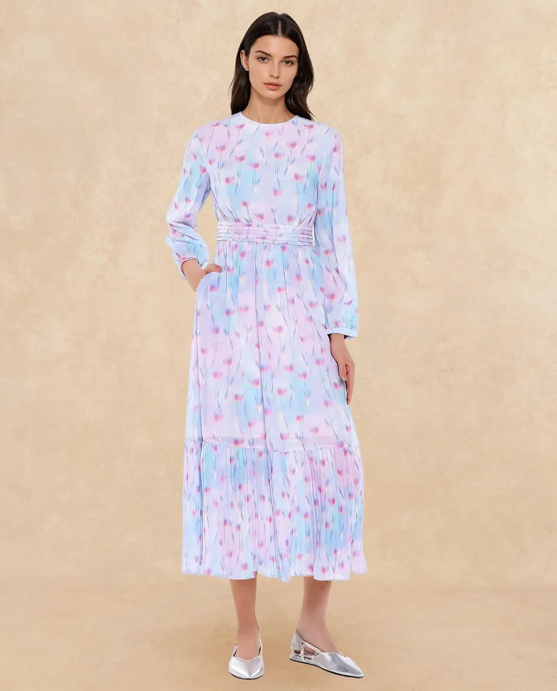 Rareism Women's Soft Floral Printed Midi Dress