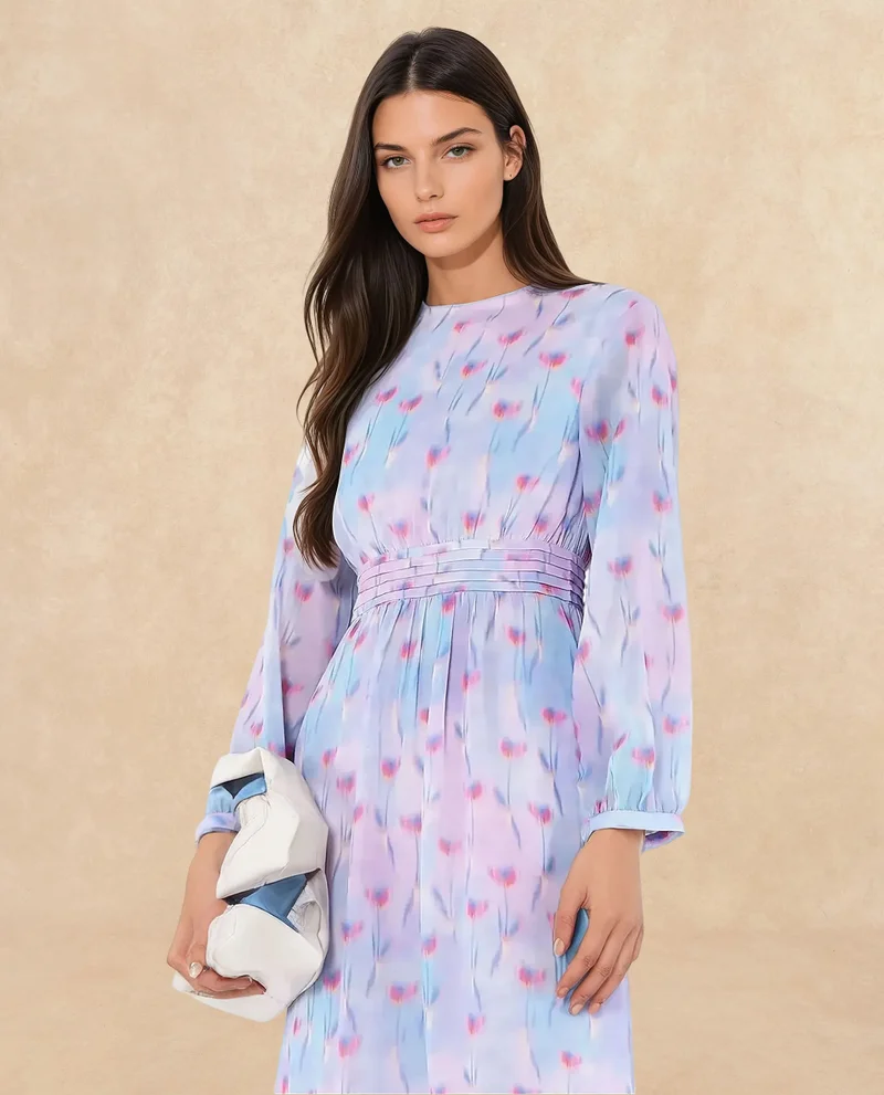 Rareism Women's Soft Floral Printed Midi Dress