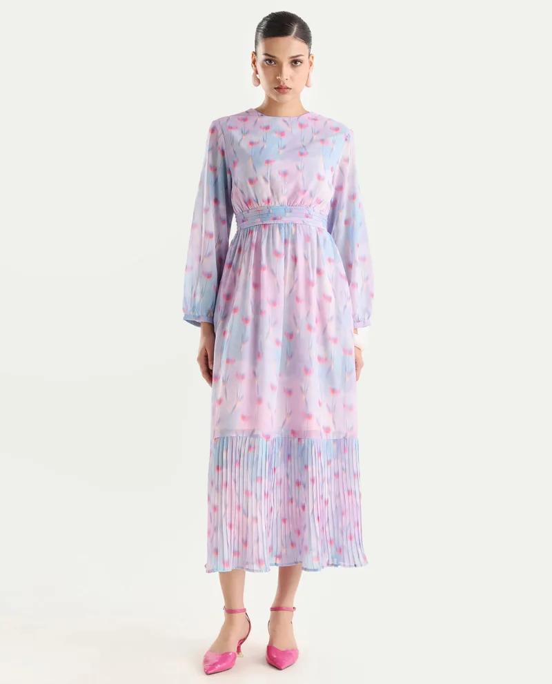Rareism Women's Soft Floral Printed Midi Dress