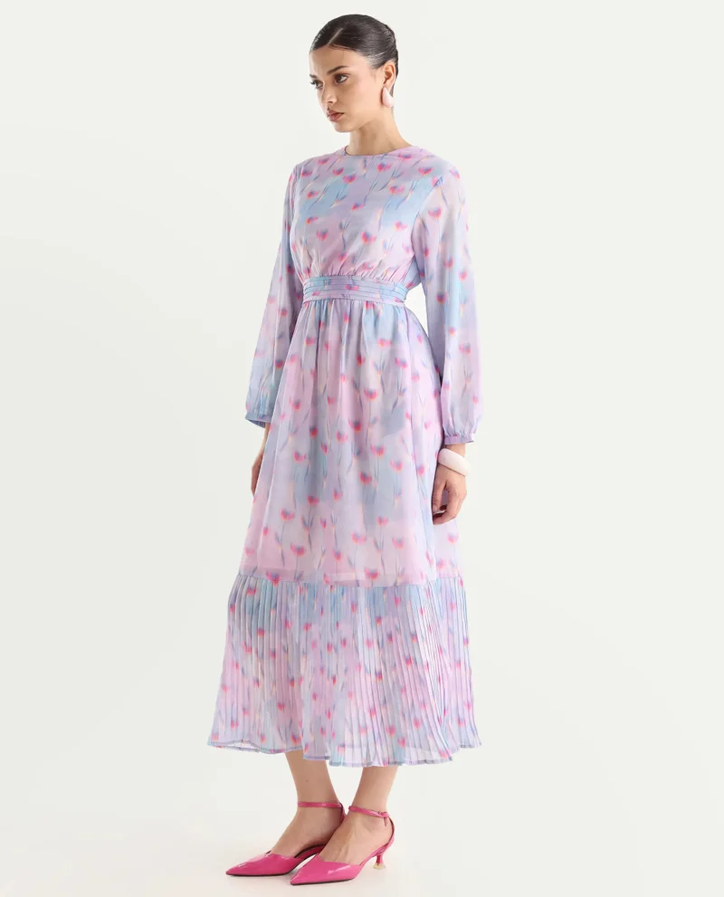Rareism Women's Soft Floral Printed Midi Dress
