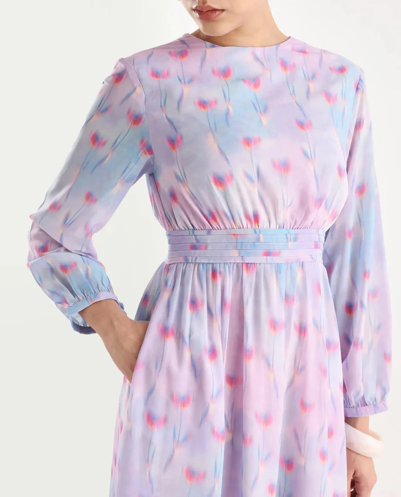 Rareism Women's Soft Floral Printed Midi Dress